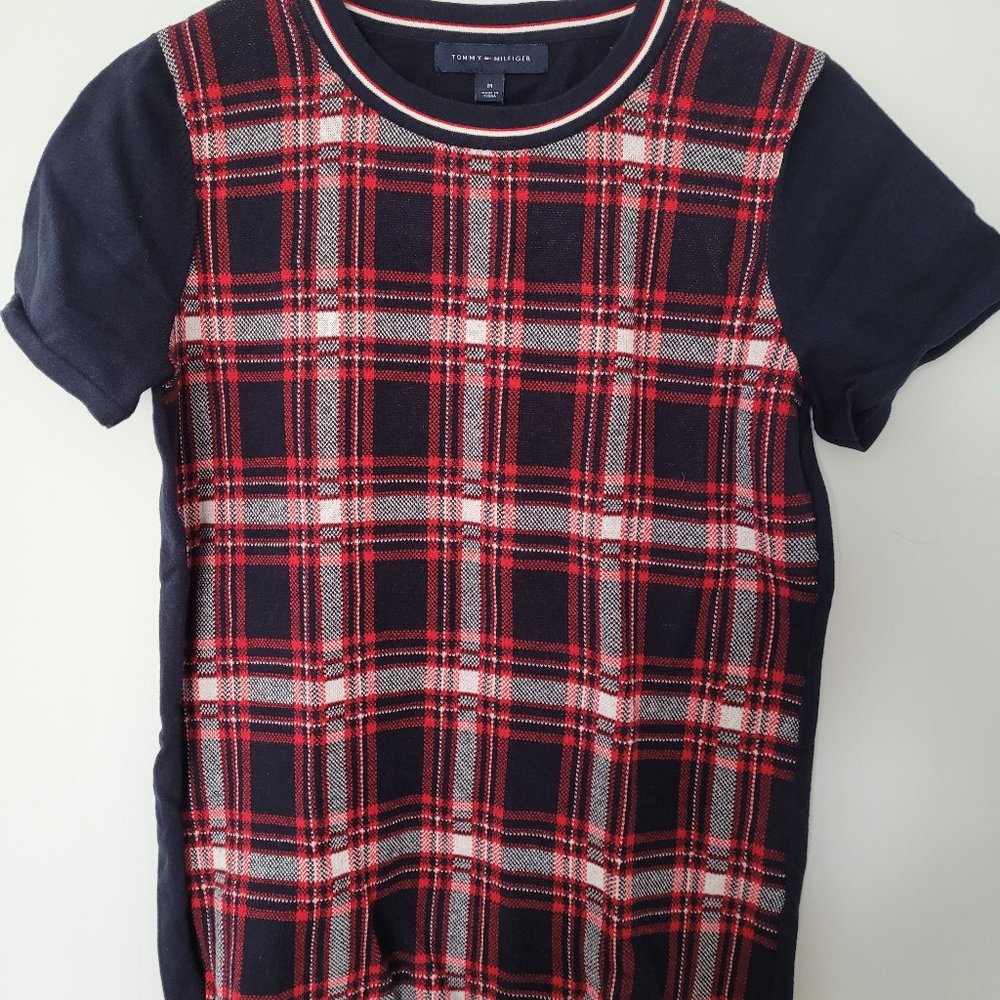 Tommy Hilfiger Plaid short-sleeved sweater size M